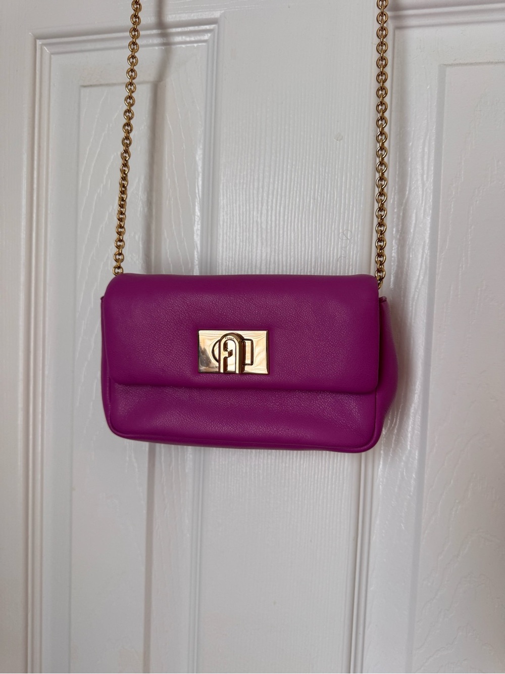 Furla RARE Fuchsia Leather Clutch with Gold-Tone Turn Lock